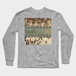 Rustic brown beige teal western country cowboy fashion Long Sleeve T-Shirt